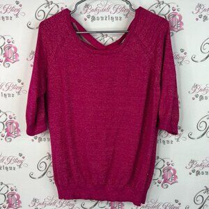 Reitmans sparkly strappy criss cross back pink Fuchsia Crew Neck Sweater